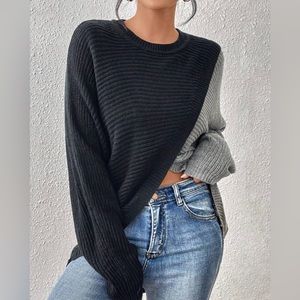 Two tone sweater partial cropped top